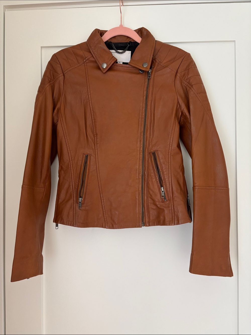 Muubaa Brown Leather Moto Jacket - US 4